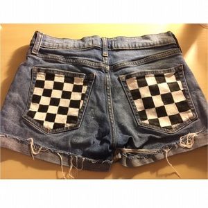 Denim Shorts with Checkerboard Pockets